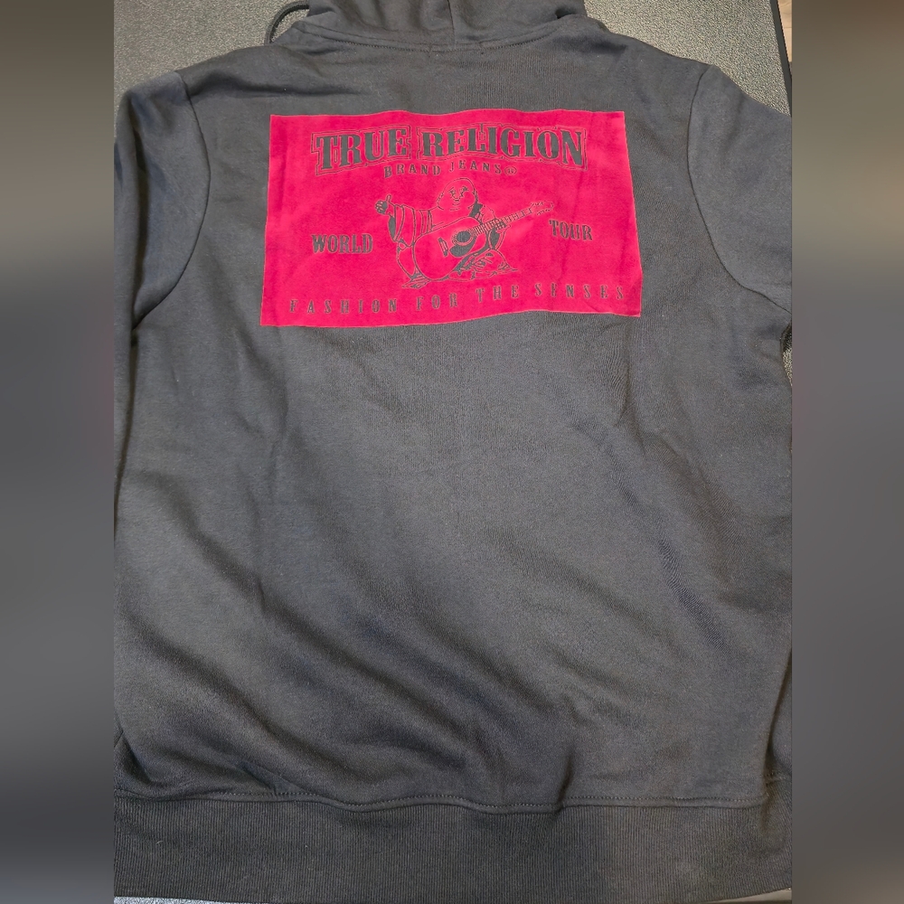 True Religion Charcoal Hoodie with Crimson Graphic